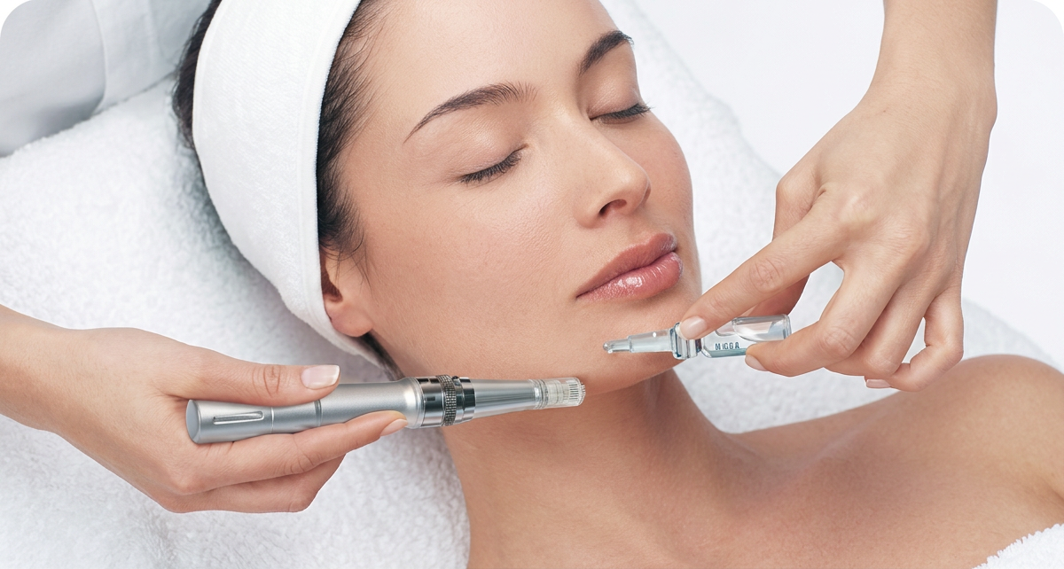 Microneedling-Behandlung an Wange und Kinn